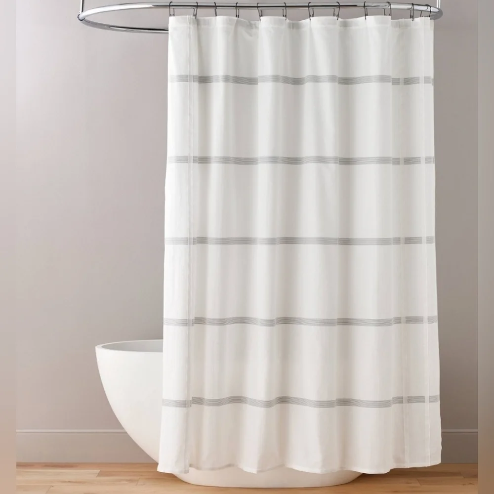 Hearth & Hand Cream and Gray Striped Shower Curtain